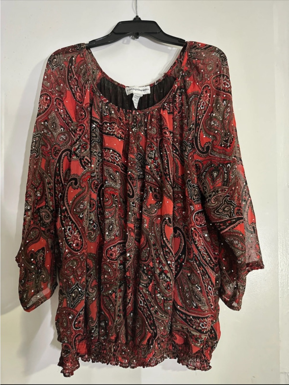 Cathy Daniels Paisley Red Peasant Blouse - Women Tops